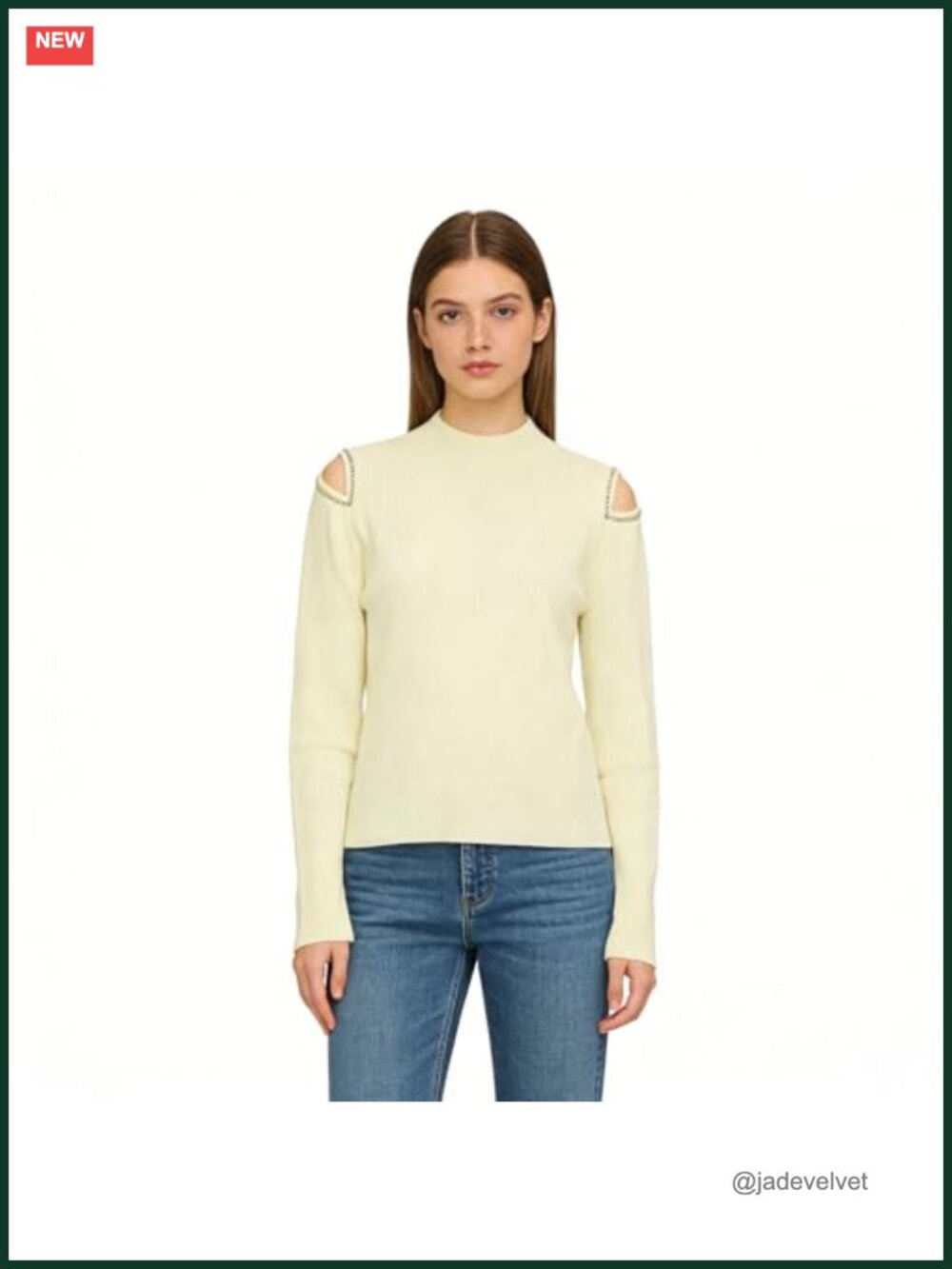 Off Shoulder Ribbed Knit Sweater Pullover Crystal Trim Long Sleeve